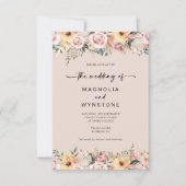 Dusty Pink Floral Wedding Invitation Kaart (Voorkant)