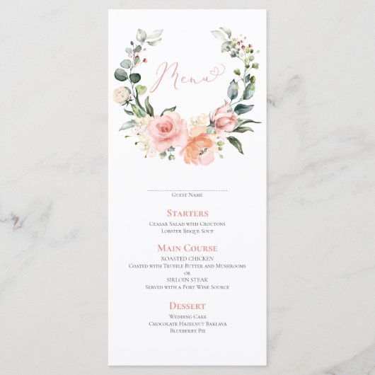 Dusty Pink Floral Wreath Wedding Menu (Voorkant)