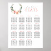 Dusty Pink Floral Wreath Wedding Seating Poster (Voorkant)