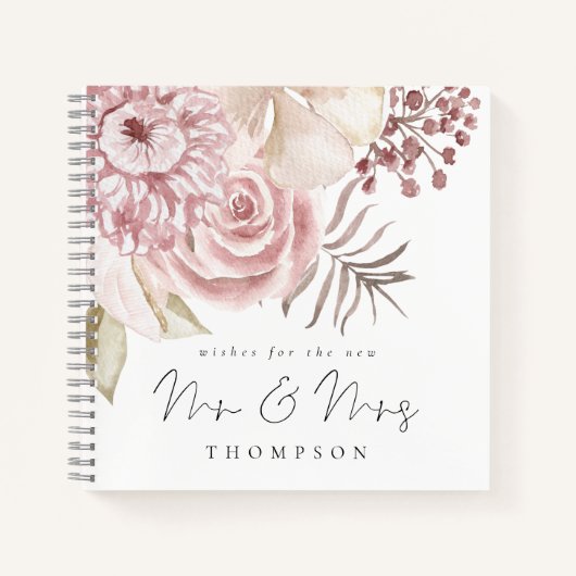 Dusty Pink Florals New Mr Mrs Wedding Guest Book Notitieboek (Voorkant)