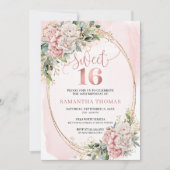 Dusty Pink Flowers Eucalyptus Sweet 16 Invitation (Devant)