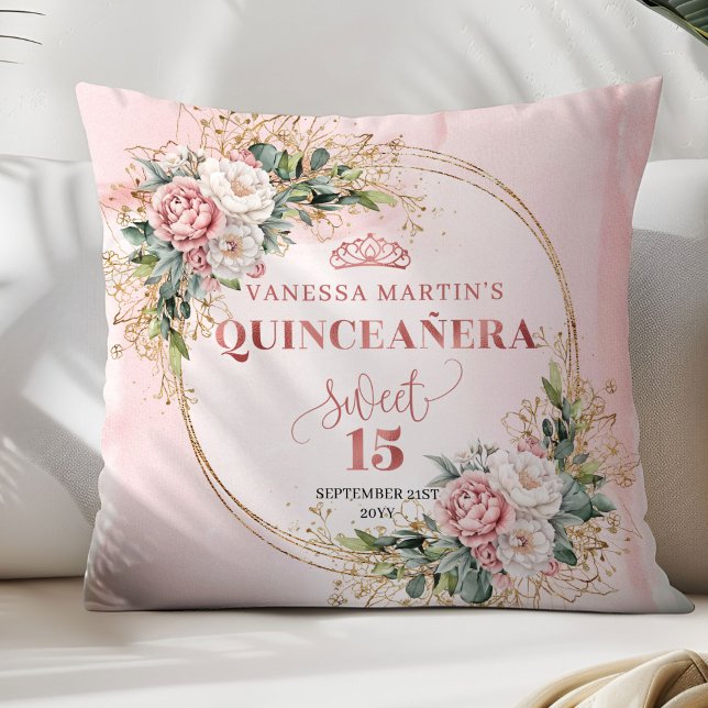 Dusty Pink Flowers Greenery Perfect Gift 15th Bday Kussen (Dusty Pink Flowers Greenery Perfect Gift 15th Pillow)
