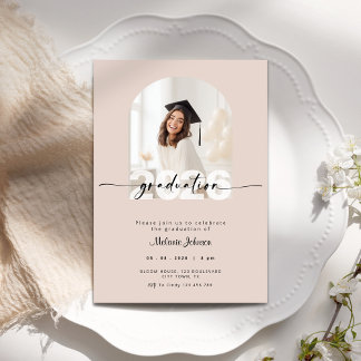 Dusty Pink Graduation Invitation with Photo - 2026 Kaart