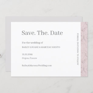 Dusty Pink Grey White Marble Save the Date Wedding Kaart