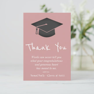 Dusty Pink Handwriting Cap and Tassel Graduation   Bedankkaart