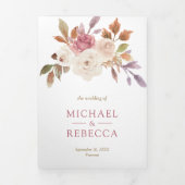 Dusty Pink Ivory Floral Foto QR Code Weddenschap Drieluik Uitnodiging (Cover)