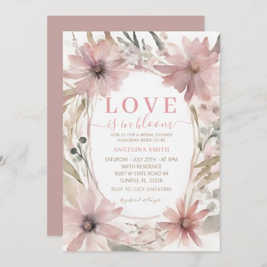 Dusty Pink Love is in Bloom Vrijgezellenfeest Kaart (Voorkant / Achterkant)