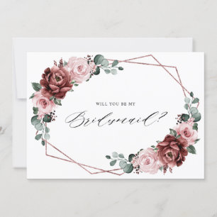 Dusty Pink Mauve Roos Floral Bridesmaid Voorstel Kaart