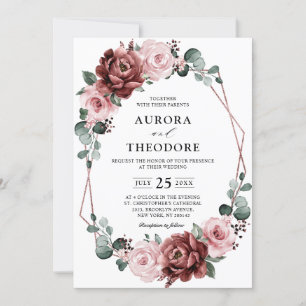 Dusty Pink Mauve Roos Floral Geometric Wedding Kaart