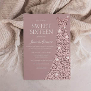 Dusty Pink Mauve Roos Gold Dress Sweet 16 Zestien Kaart