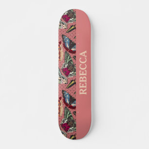 Dusty Pink met vlinderillustraties Skateboard