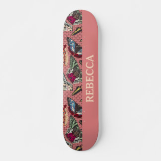 Dusty Pink met  vlinderillustraties Skateboard