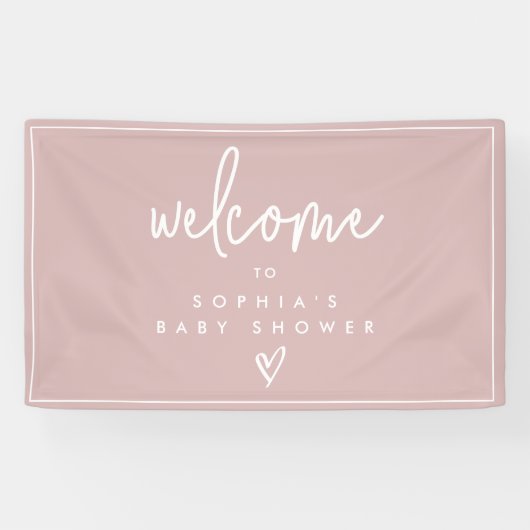 Dusty Pink Minimalist Boho Baby shower Welkom Spandoek (Horizontaal)