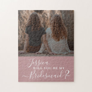 Dusty Pink Minimalist Photo Bridesmaid Voorstel Legpuzzel
