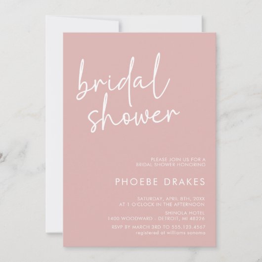 Dusty Pink Minimalist Script Vrijgezellenfeest Kaart (Voorkant)