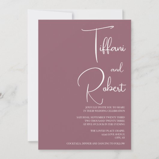 Dusty Pink Modern Minimalist Wedding  Kaart (Voorkant)