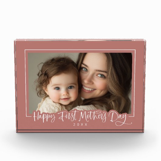 Dusty Pink Modern Script Happy First Moederdag Fotoblokken (Voorkant)