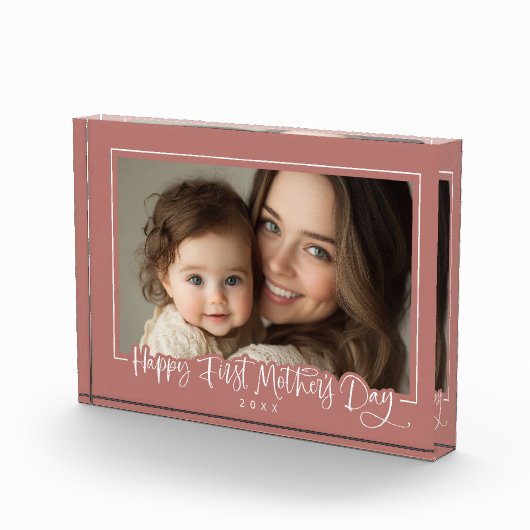 Dusty Pink Modern Script Happy First Moederdag Fotoblokken (Rechts)