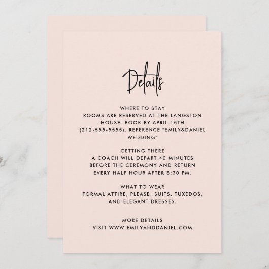 Dusty pink modern, the details card save the date (Voorkant / Achterkant)