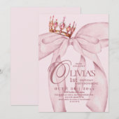 Dusty Pink Modern Trendy Bow 1st Birthday  Kaart (Voorkant / Achterkant)