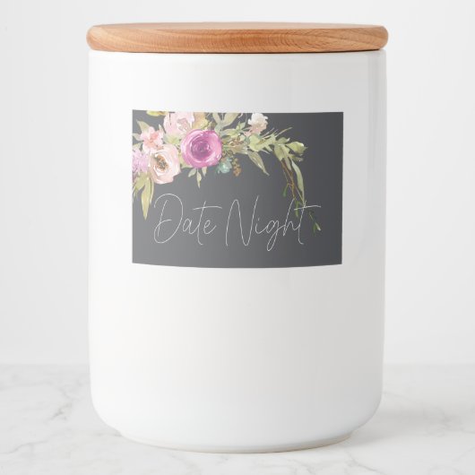 Dusty Pink Paars Elegant Floral Datum nacht Jar Voedselcontainer Etiket (Voorkant)