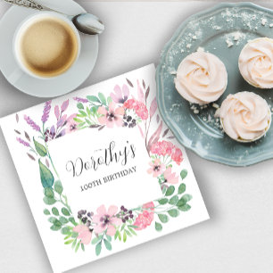 Dusty Pink Paars Wildflower 100th Birthday Party Servet
