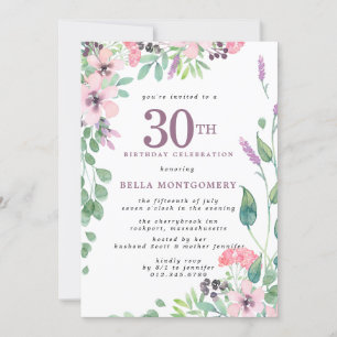 Dusty Pink Paars Wildflower 30th Birthday Kaart