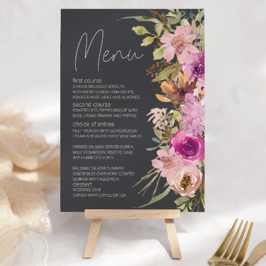 Dusty Pink Paarse Floral Romantic Wedding Menu