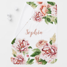 Dusty Pink Peony Floral Girl Name Baby