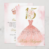 Dusty pink Quinceanera uitnodiging (Voorkant / Achterkant)