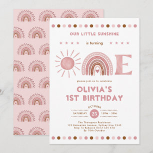 Dusty Pink Rainbow & Sunshine Girl 1ste verjaardag Kaart