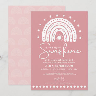 Dusty Pink Ray of Sunshine Boho Girl Baby shower Kaart