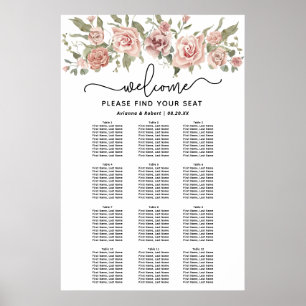 Dusty Pink Rose 12-Tafel Trouwstoelkaart Poster