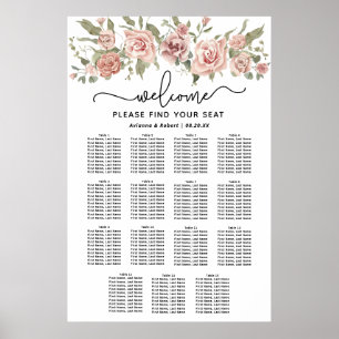 Dusty Pink Rose 15-Tafel Trouwstoelkaart Poster