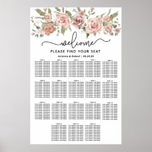 Dusty Pink Rose 18-Tafel Trouwstoelkaart Poster
