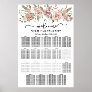 Dusty Pink Rose 19-Tafel Trouwstoelkaart Poster