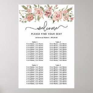 Dusty Pink Rose 4-tafel bruiloft zitgrafiek Poster