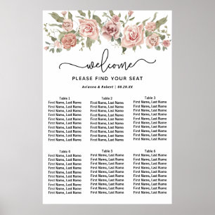 Dusty Pink Rose 6-tafel bruiloft zitgrafiek Poster