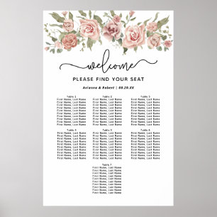 Dusty Pink Rose 7-tafel bruiloft zitgrafiek Poster