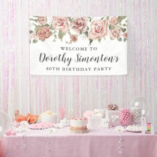 Dusty Pink Rose 80th Verjaardagsfeestje Welkom Spandoek