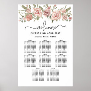 Dusty Pink Rose 8-Tafel Trouwstoelkaart Poster