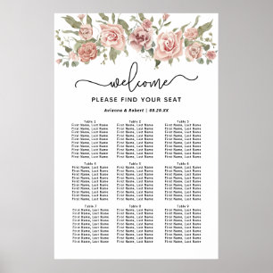 Dusty Pink Rose 9-tafel bruiloft zitgrafiek Poster