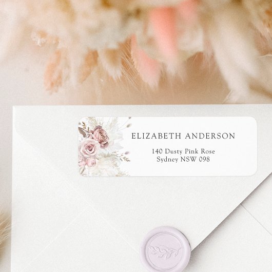 Dusty Pink Rose Blush Bloemen Retouradres Label