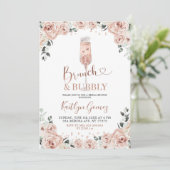 Dusty Pink Rose Brunch en Bubble Invitation Kaart (Staand voorkant)