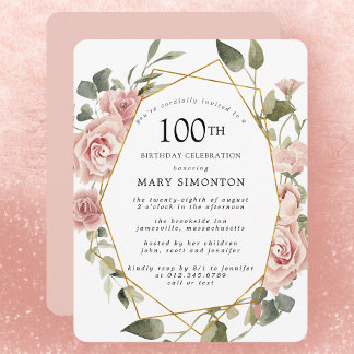 Dusty Pink Rose Floral 100e verjaardag Kaart