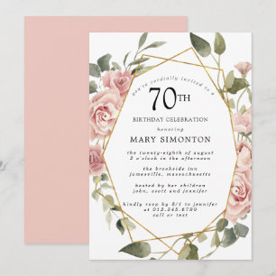 Dusty Pink Rose Floral 70e verjaardag Kaart
