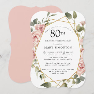 Dusty Pink Rose Floral 80e verjaardag Kaart
