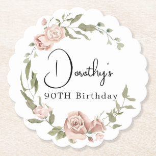 Dusty Pink Rose Floral 90th Birthday Kartonnen Onderzetters
