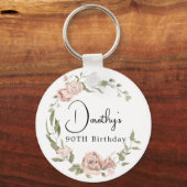 Dusty Pink Rose Floral 90th Birthday Sleutelhanger (Voorkant)
