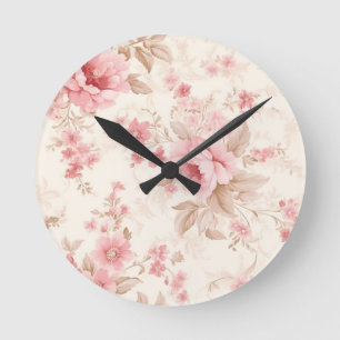 Dusty Pink Rose Floral Ronde Klok